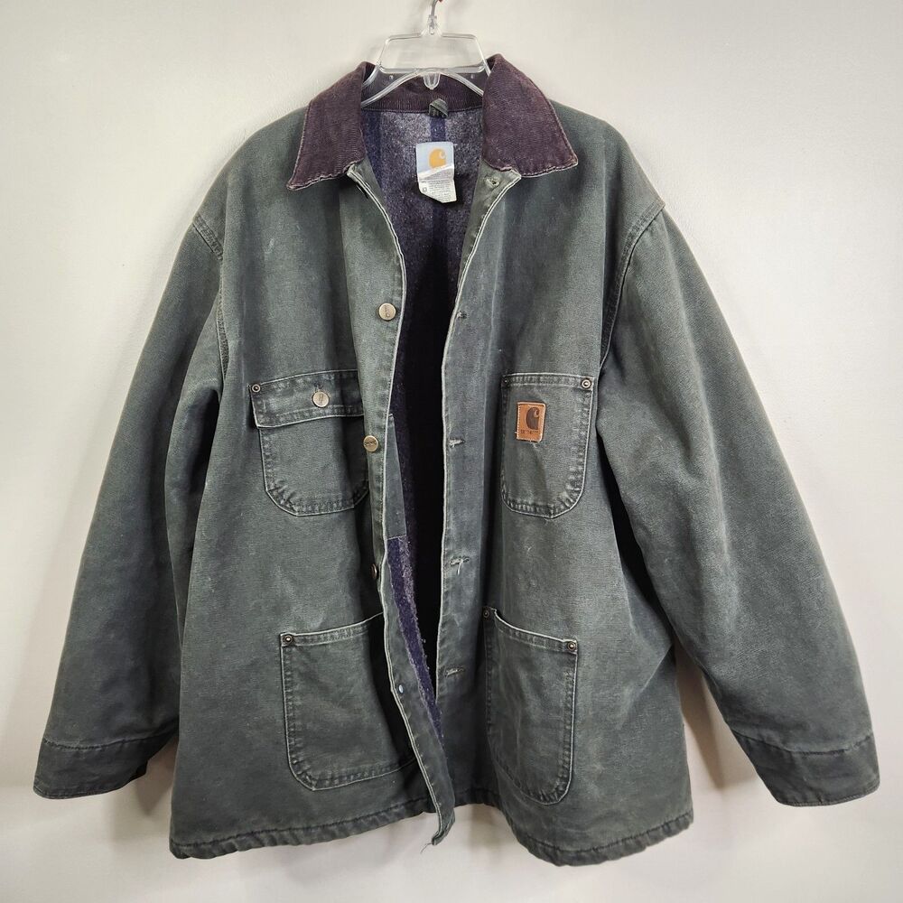Carhartt Mens Vintage Blanket Lined Corduroy Collar Full Button Chore Coat XL